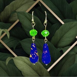 BOUTIQUE Elegant Blue and Green Dangle Earrings, Beaded Dangles, Classy, Dainty